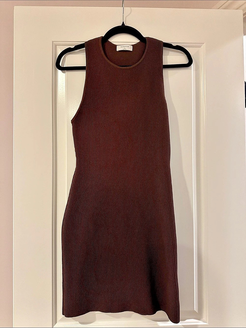 Babaton Sculpt Knit Racer Mini Dress Brown Medium